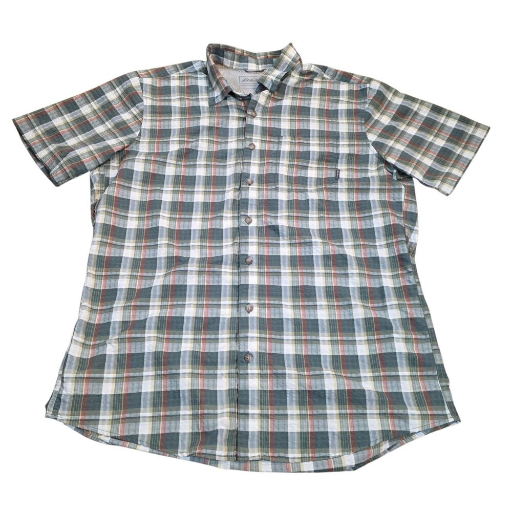 Eddie Bauer Men's Tall L Shirt Short Sleeve Plaid Nylon Blend Hiking Outdoor T